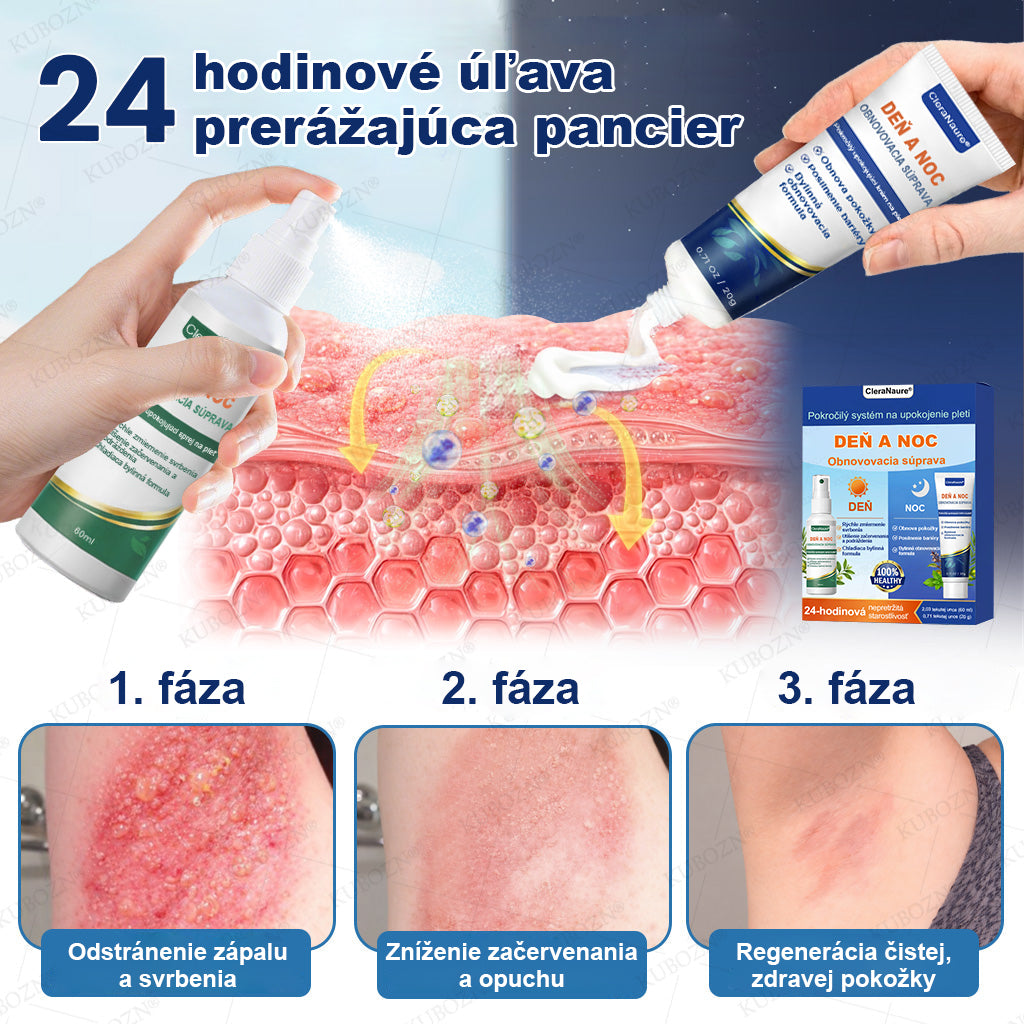 🥇CleraNaure® Ekzémový deň a noc regeneračný systém – 100% bezsteroidné duo na intenzívne svrbenie, začervenanie a porušenú pokožku (akcia)