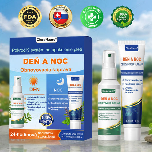 CleraNaure® Ekzémový deň a noc regeneračný systém – 100% bezsteroidné duo na intenzívne svrbenie, začervenanie a porušenú pokožku (akcia)