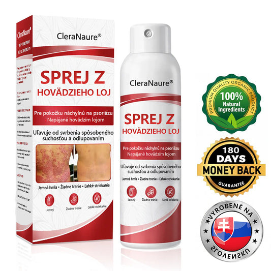 CleraNature® Beef Tallow Spray na svrbiacu, olupujúcu pokožku pri psoriáze