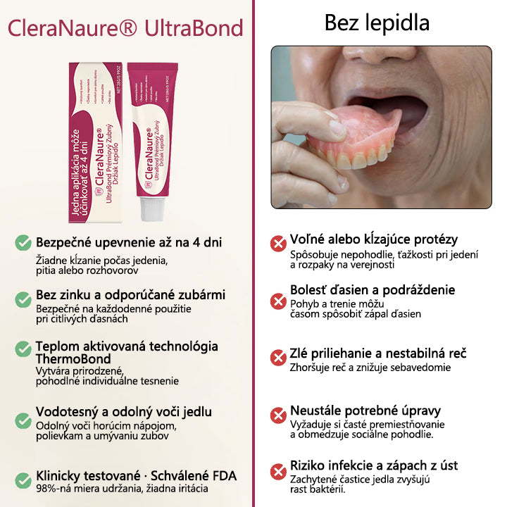 🦷CleraNaure® UltraBond Prémium Fixačný Krém na Zubné Náhrady